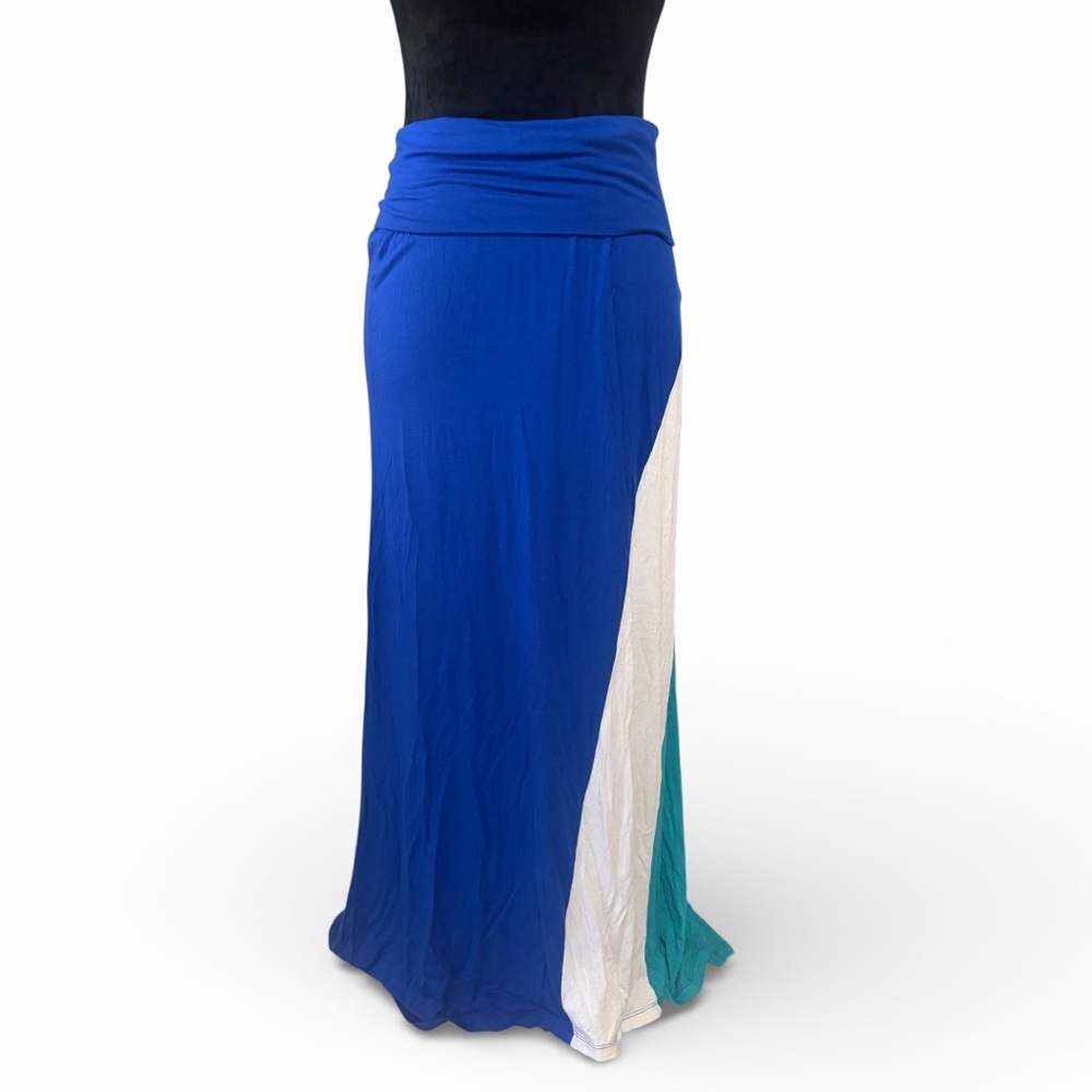 Arden B color-block maxi skirt,Blue,Teal green, white,fold over long,Dress, Med - Picture 8 of 8